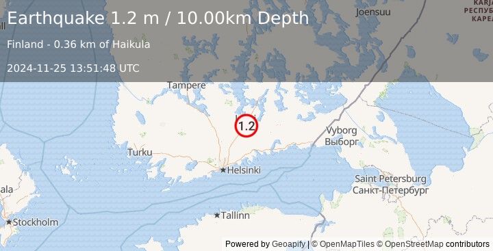 Earthquake FINLAND (1.2 m) (2024-11-25 13:51:48 UTC)