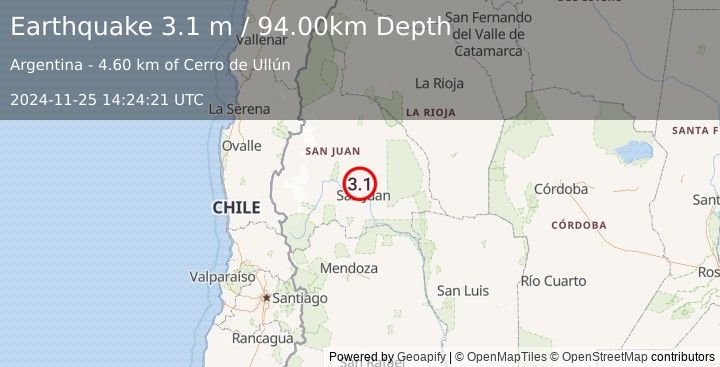 Earthquake SAN JUAN, ARGENTINA (3.1 m) (2024-11-25 14:24:21 UTC)