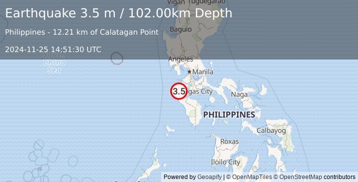 Earthquake MINDORO, PHILIPPINES (3.5 m) (2024-11-25 14:51:30 UTC)