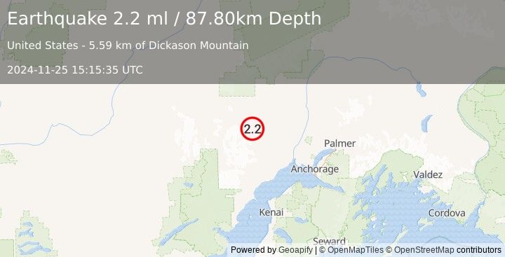 Earthquake SOUTHERN ALASKA (2.2 ml) (2024-11-25 15:15:35 UTC)