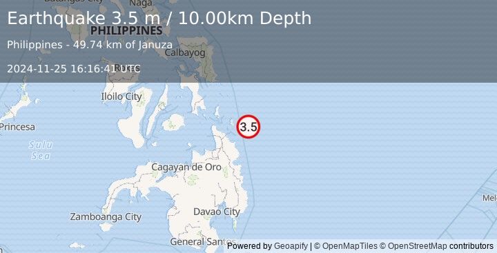 Earthquake MINDANAO, PHILIPPINES (3.5 m) (2024-11-25 16:16:41 UTC)