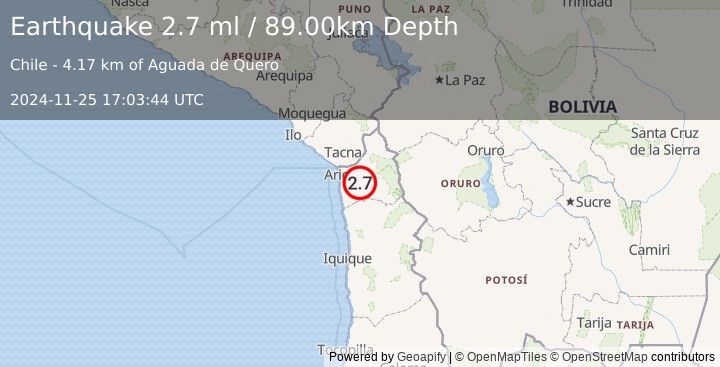 Earthquake TARAPACA, CHILE (2.7 ml) (2024-11-25 17:03:44 UTC)