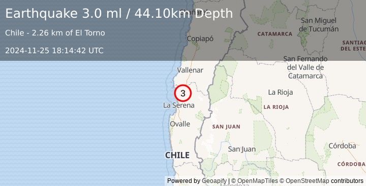 Earthquake COQUIMBO, CHILE (3.0 ml) (2024-11-25 18:14:42 UTC)