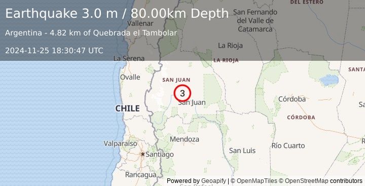 Earthquake SAN JUAN, ARGENTINA (3.0 m) (2024-11-25 18:30:47 UTC)