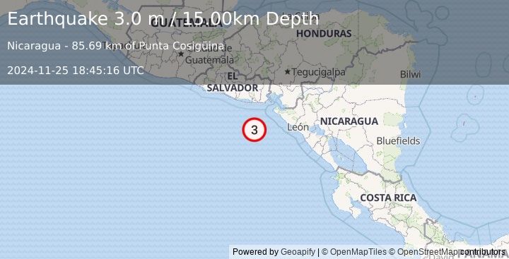 Earthquake OFFSHORE EL SALVADOR (3.0 m) (2024-11-25 18:45:16 UTC)