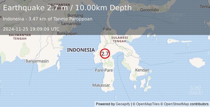 Earthquake SULAWESI, INDONESIA (2.7 m) (2024-11-25 19:09:09 UTC)