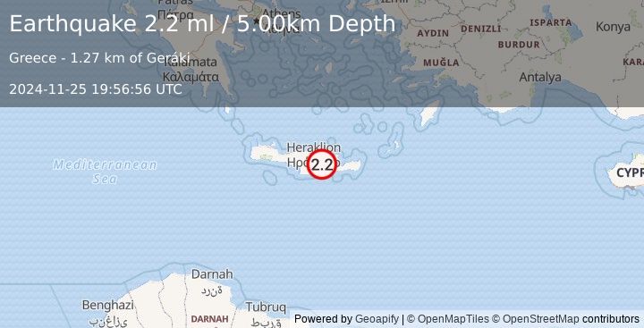 Earthquake CRETE, GREECE (2.2 ml) (2024-11-25 19:56:56 UTC)