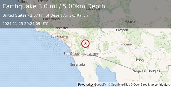 Earthquake SOUTHERN CALIFORNIA (3.0 ml) (2024-11-25 20:24:09 UTC)