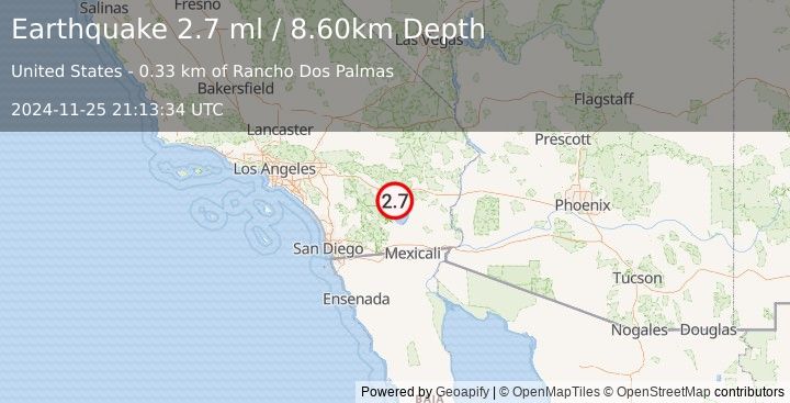 Earthquake SOUTHERN CALIFORNIA (2.7 ml) (2024-11-25 21:13:34 UTC)