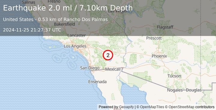 Earthquake SOUTHERN CALIFORNIA (2.0 ml) (2024-11-25 21:27:37 UTC)