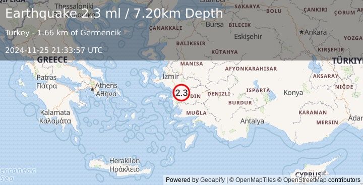 Earthquake WESTERN TURKEY (2.3 ml) (2024-11-25 21:33:57 UTC)