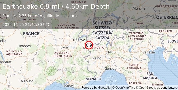 Earthquake NORTHERN ITALY (0.9 ml) (2024-11-25 21:42:30 UTC)