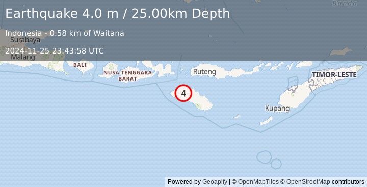 Earthquake SUMBA REGION, INDONESIA (4.0 m) (2024-11-25 23:43:58 UTC)