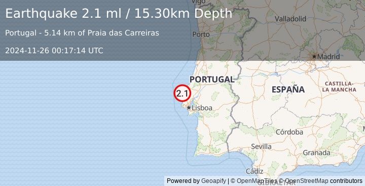 Earthquake PORTUGAL (2.1 ml) (2024-11-26 00:17:14 UTC)