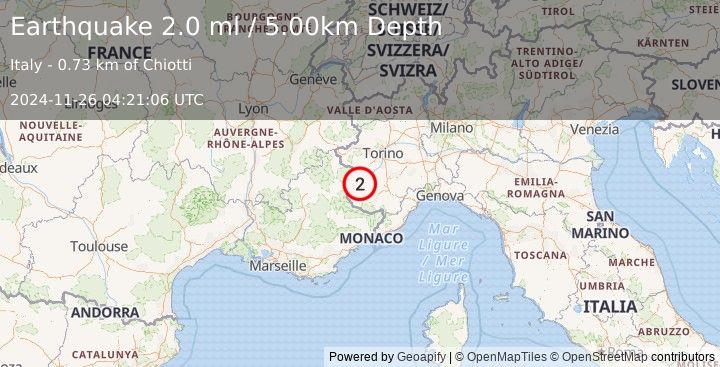 Earthquake NORTHERN ITALY (2.0 ml) (2024-11-26 04:21:06 UTC)