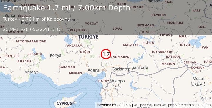 Earthquake CENTRAL TURKEY (1.7 ml) (2024-11-26 05:22:41 UTC)