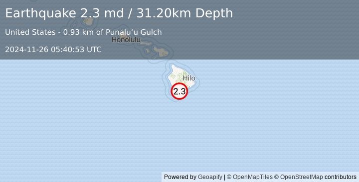 Earthquake ISLAND OF HAWAII, HAWAII (2.3 md) (2024-11-26 05:40:53 UTC)