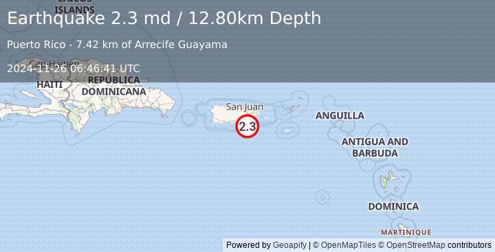 Earthquake PUERTO RICO REGION (2.3 md) (2024-11-26 06:46:41 UTC)