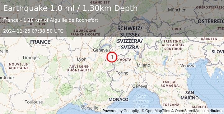 Earthquake FRANCE (1.0 ml) (2024-11-26 07:38:50 UTC)