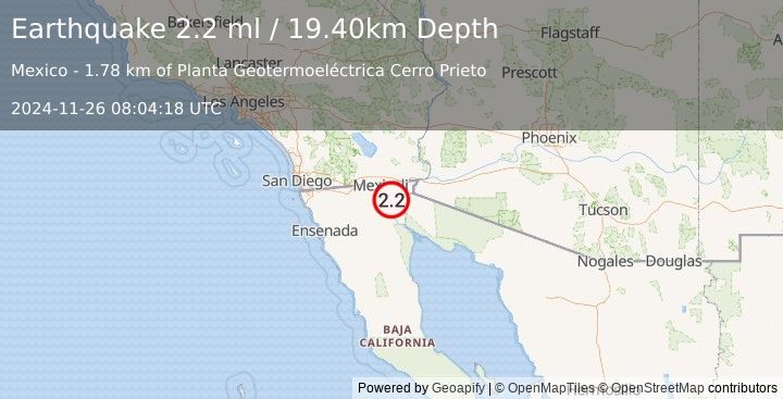 Earthquake BAJA CALIFORNIA, MEXICO (2.2 ml) (2024-11-26 08:04:18 UTC)