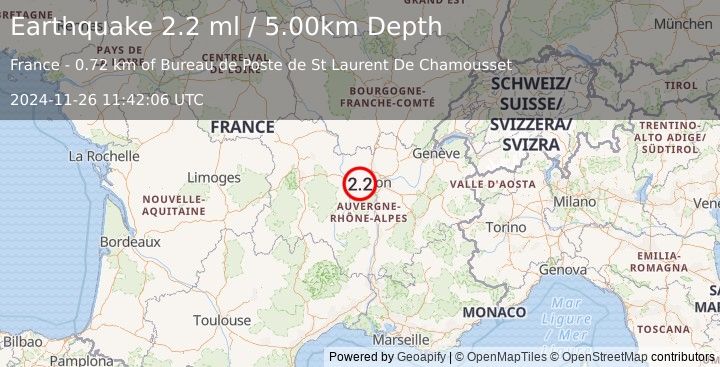 Earthquake FRANCE (2.2 ml) (2024-11-26 11:42:06 UTC)