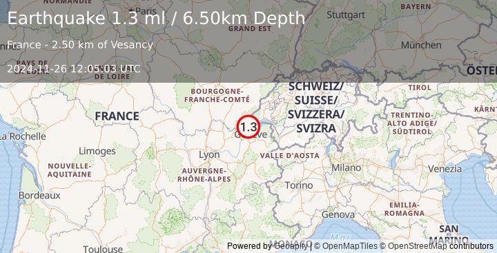 Earthquake FRANCE (1.3 ml) (2024-11-26 12:05:03 UTC)