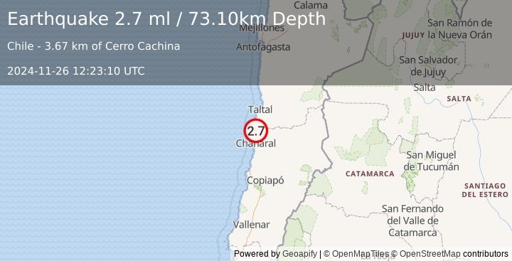 Earthquake ANTOFAGASTA, CHILE (2.7 ml) (2024-11-26 12:23:10 UTC)