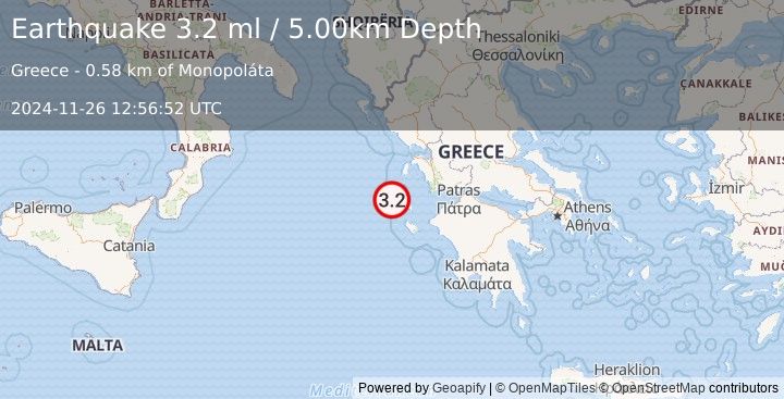 Earthquake GREECE (3.2 ml) (2024-11-26 12:56:52 UTC)