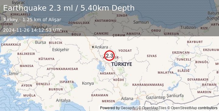 Earthquake CENTRAL TURKEY (2.3 ml) (2024-11-26 14:12:53 UTC)