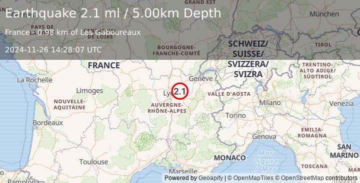 Earthquake FRANCE (2.1 ml) (2024-11-26 14:28:07 UTC)