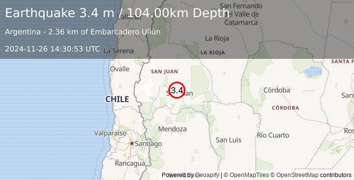 Earthquake SAN JUAN, ARGENTINA (3.4 m) (2024-11-26 14:30:53 UTC)