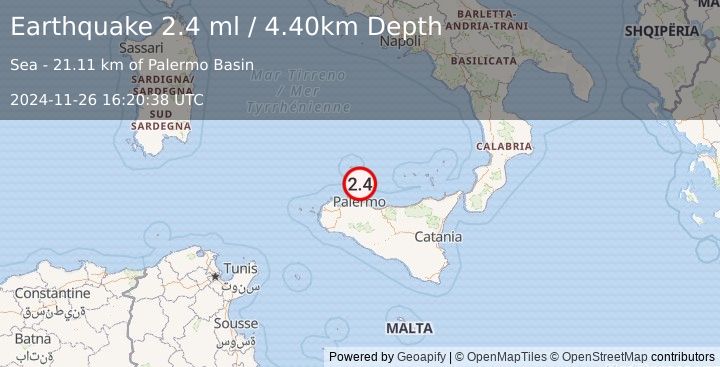 Earthquake SICILY, ITALY (2.4 ml) (2024-11-26 16:20:38 UTC)