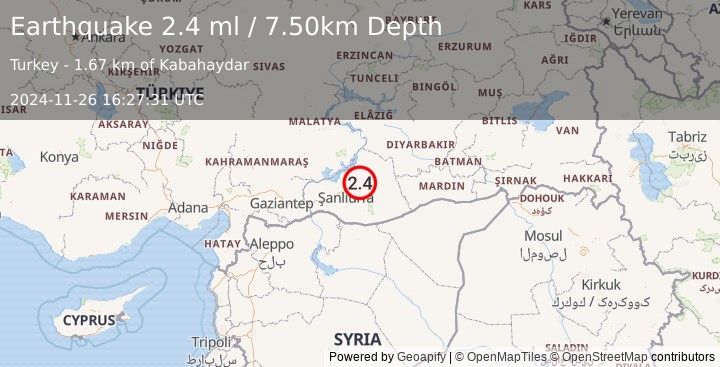 Earthquake EASTERN TURKEY (2.4 ml) (2024-11-26 16:27:31 UTC)