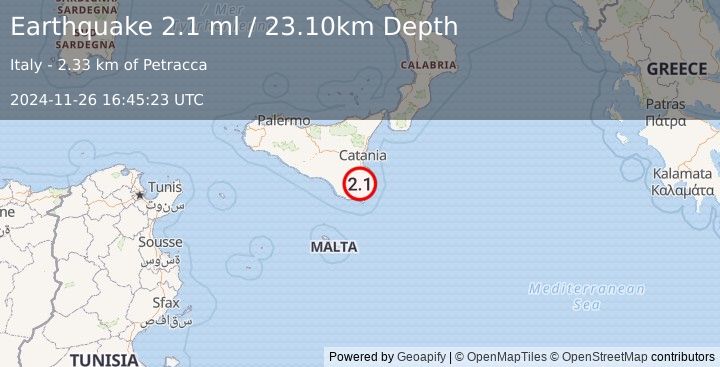 Earthquake SICILY, ITALY (2.1 ml) (2024-11-26 16:45:23 UTC)