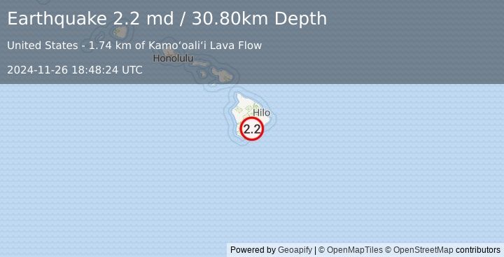 Earthquake ISLAND OF HAWAII, HAWAII (2.2 md) (2024-11-26 18:48:24 UTC)