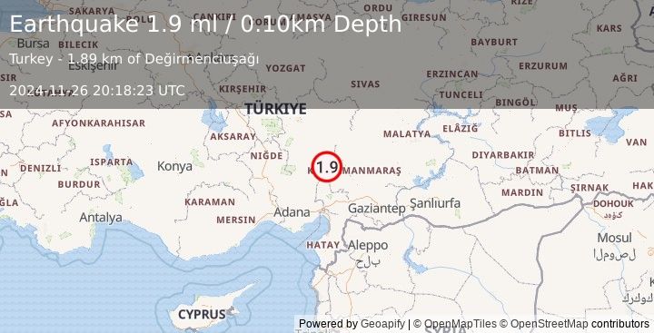 Earthquake CENTRAL TURKEY (1.9 ml) (2024-11-26 20:18:23 UTC)