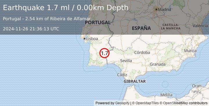 Earthquake PORTUGAL (1.7 ml) (2024-11-26 21:36:13 UTC)