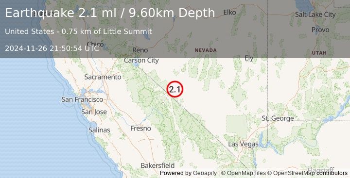 Earthquake NEVADA (2.1 ml) (2024-11-26 21:50:54 UTC)