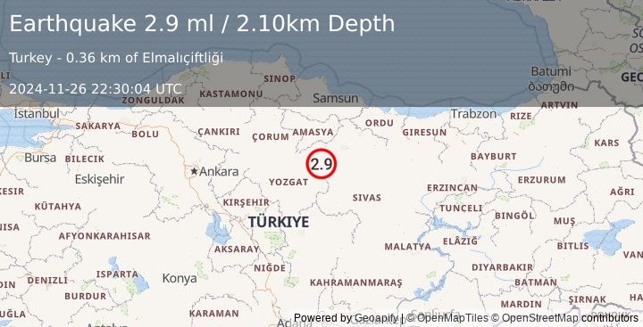 Earthquake CENTRAL TURKEY (2.9 ml) (2024-11-26 22:30:04 UTC)