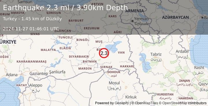 Earthquake EASTERN TURKEY (2.3 ml) (2024-11-27 01:46:01 UTC)