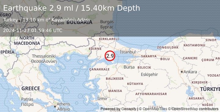 Earthquake WESTERN TURKEY (2.9 ml) (2024-11-27 01:59:46 UTC)