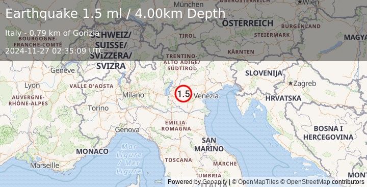 Earthquake NORTHERN ITALY (1.5 ml) (2024-11-27 02:35:09 UTC)