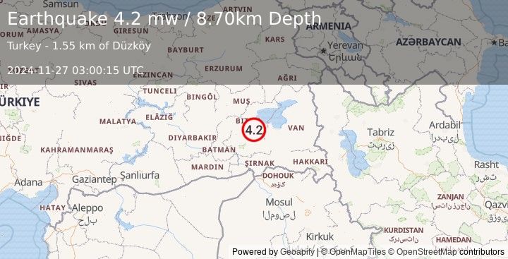 Earthquake EASTERN TURKEY (4.2 mw) (2024-11-27 03:00:15 UTC)