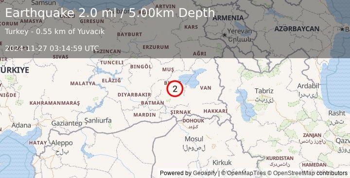 Earthquake EASTERN TURKEY (2.0 ml) (2024-11-27 03:14:59 UTC)