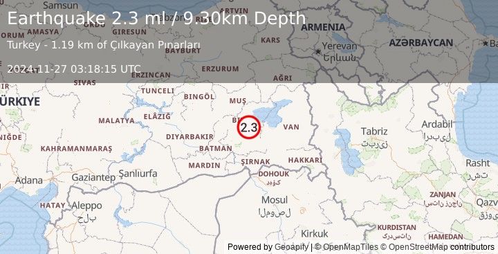 Earthquake EASTERN TURKEY (2.3 ml) (2024-11-27 03:18:15 UTC)