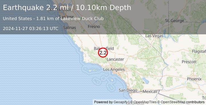 Earthquake CENTRAL CALIFORNIA (2.2 ml) (2024-11-27 03:26:13 UTC)