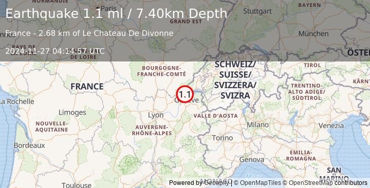 Earthquake FRANCE (1.1 ml) (2024-11-27 04:14:57 UTC)