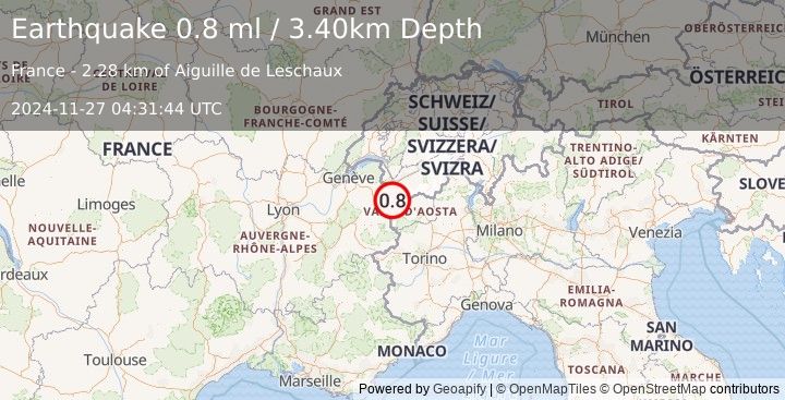 Earthquake NORTHERN ITALY (0.8 ml) (2024-11-27 04:31:44 UTC)