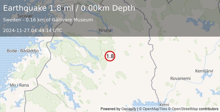 Earthquake SWEDEN (1.8 ml) (2024-11-27 04:44:14 UTC)