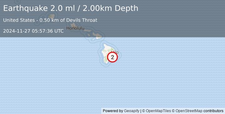 Earthquake ISLAND OF HAWAII, HAWAII (2.0 ml) (2024-11-27 05:57:36 UTC)